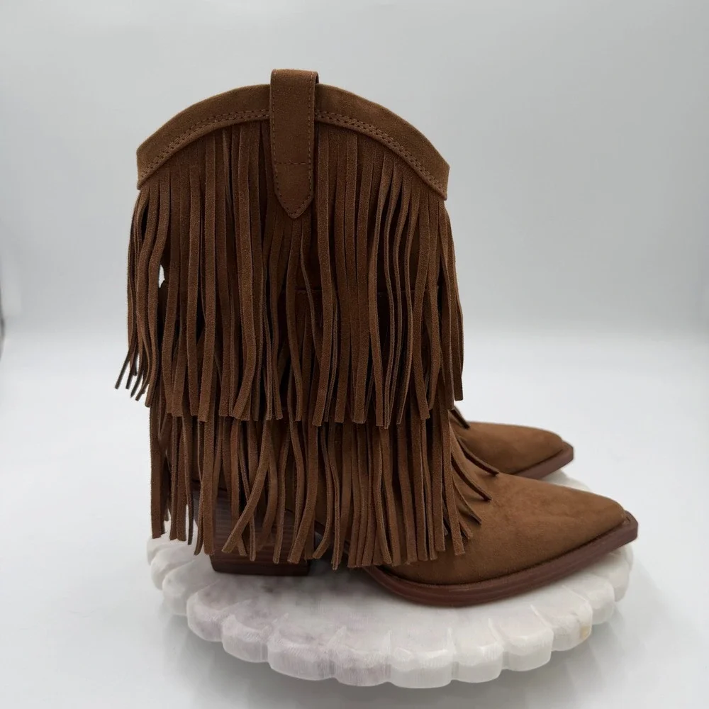 Universal Thread Austin Tan Fringe Western Boots Pointed Toe Memory Foam Size 7